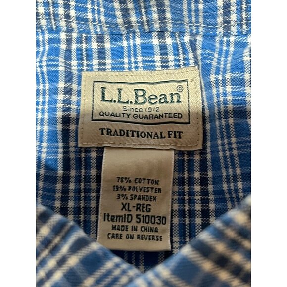 L.L. Bean Traditional Fit Blue Plaid Button Down Long Sleeve Men's Shirt XL - Picture 3 of 7